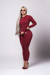 Woman wearing Burgundy Real Contour Muse Legging - High-rise sculpting leggings by Real Wear US